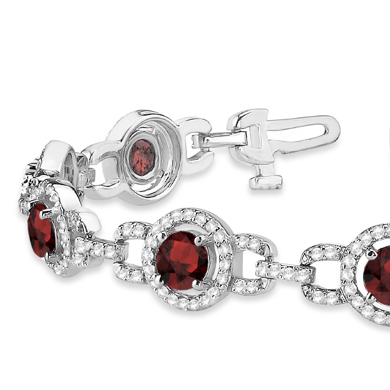 Luxury Halo Garnet & Diamond Link Bracelet 18k White Gold (8.00ct)