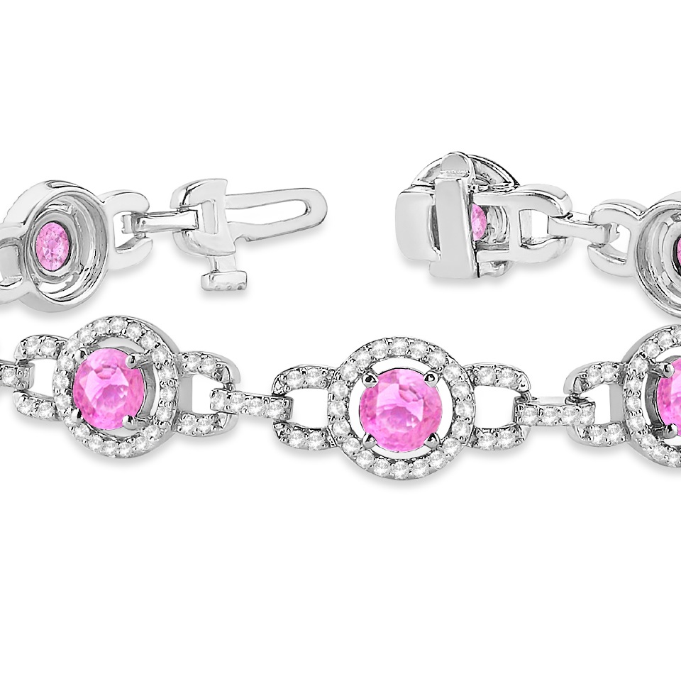 Pink Sapphire Halo Luxury Link Bracelet 18k White Gold (8.00ct)