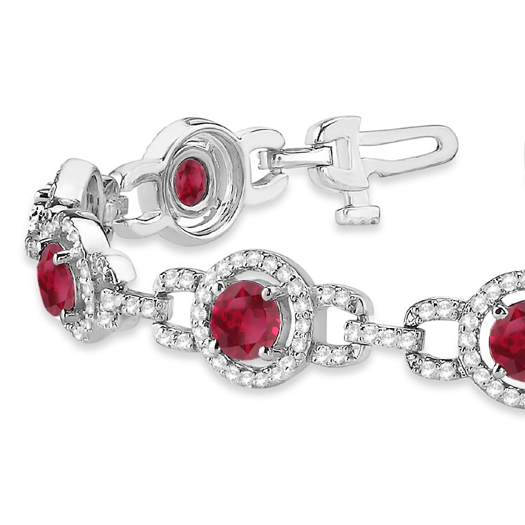 Luxury Halo Ruby & Diamond Link Bracelet 18k White Gold (8.00ct)