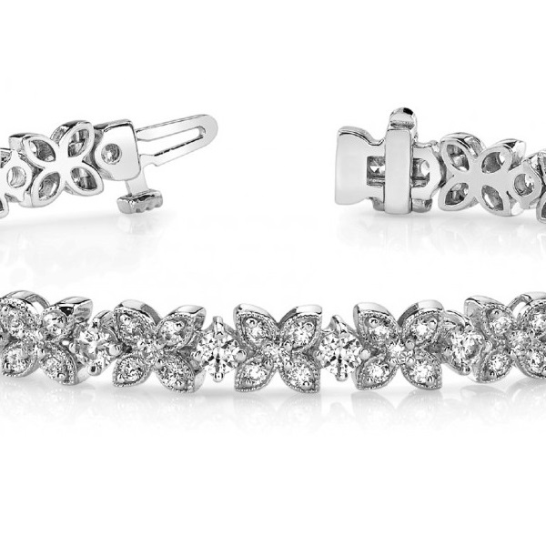 Diamond Floral Style Tennis Bracelet 18k White Gold (4.16ct)