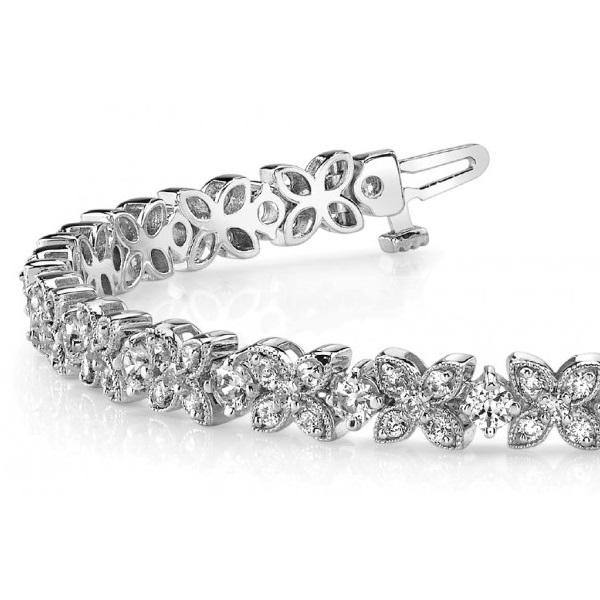 Diamond Floral Style Tennis Bracelet 18k White Gold (4.16ct)
