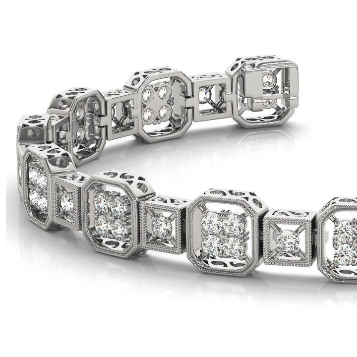 Diamond Vintage Square Tennis Link Bracelet 14k White Gold (2.10ct)