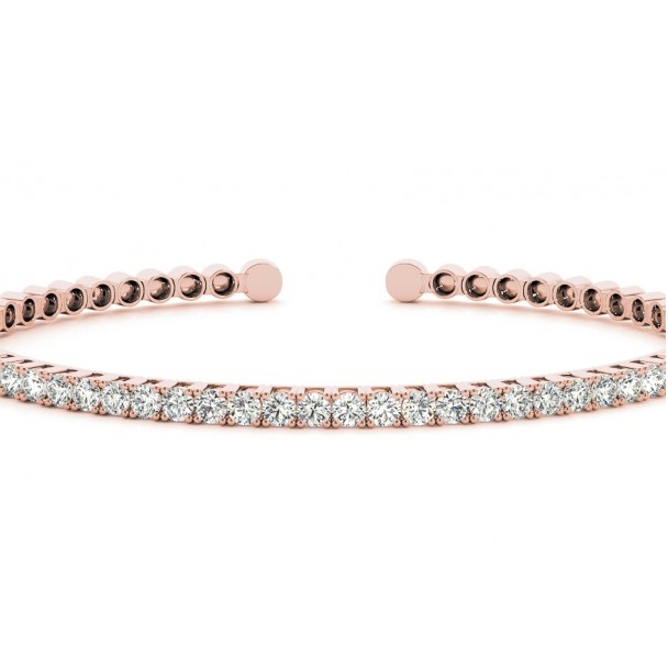 Diamond Open Cuff Bangle Tennis Bracelet 14k Rose Gold (1.05ct)