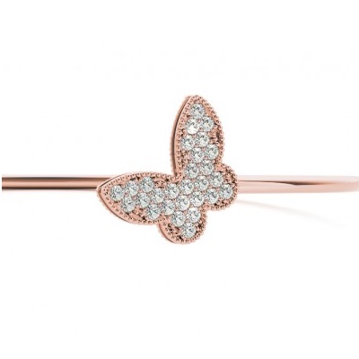 Diamond Butterfly Pave Bangle Bracelet 14k Rose Gold (0.60ct)