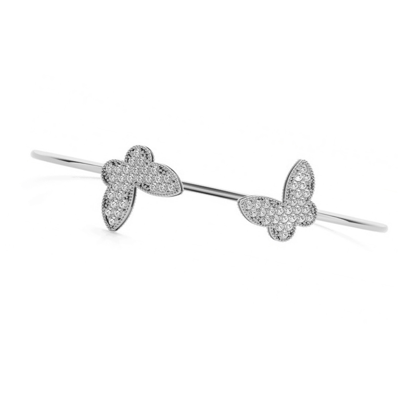 Diamond Butterfly Pave Bangle Bracelet 14k White Gold (0.60ct)