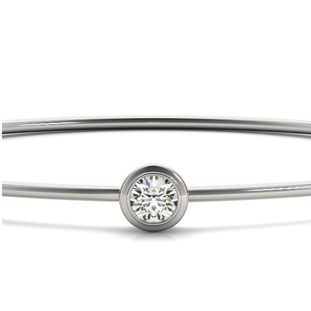 Diamond Bezel Solitaire Bangle Bracelet 14k White Gold (0.35ct)