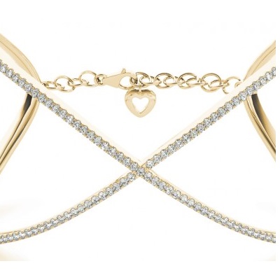 X Shaped Open Bangle Diamond Bracelet 14k Yellow Gold (1.65ct)