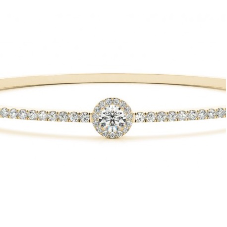Diamond Halo Solitaire Bangle Pave Bracelet 18k Yellow Gold (1.80ct)