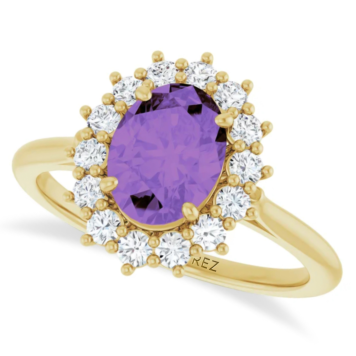 Oval Amethyst & Diamond Halo Ring 14K Yellow Gold (1.56ct)