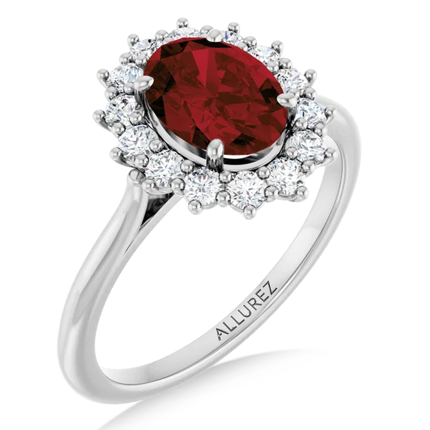 Oval Mozambique Garnet & Diamond Halo Ring 14K White Gold (1.81ct)