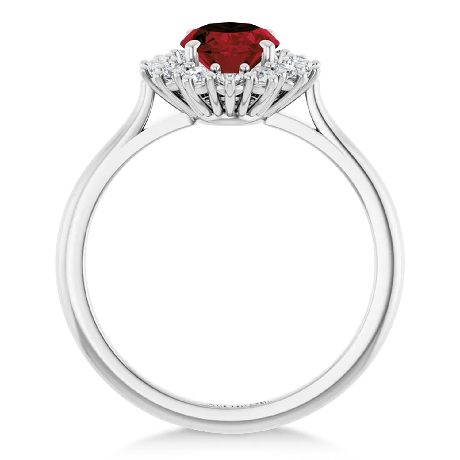 Oval Mozambique Garnet & Diamond Halo Ring 14K White Gold (1.81ct)