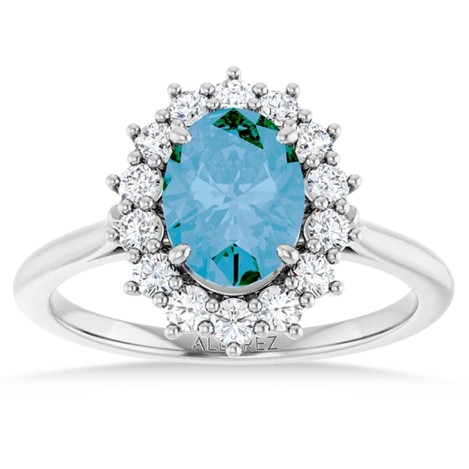 Oval Blue Topaz & Diamond Halo Ring 14K White Gold (1.95ct)