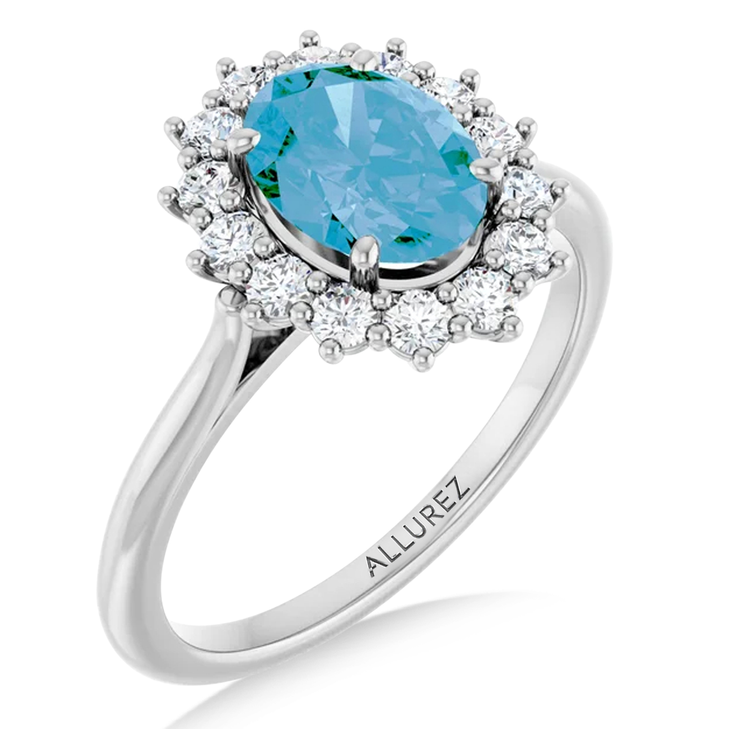 Oval Blue Topaz & Diamond Halo Ring 14K White Gold (1.95ct)
