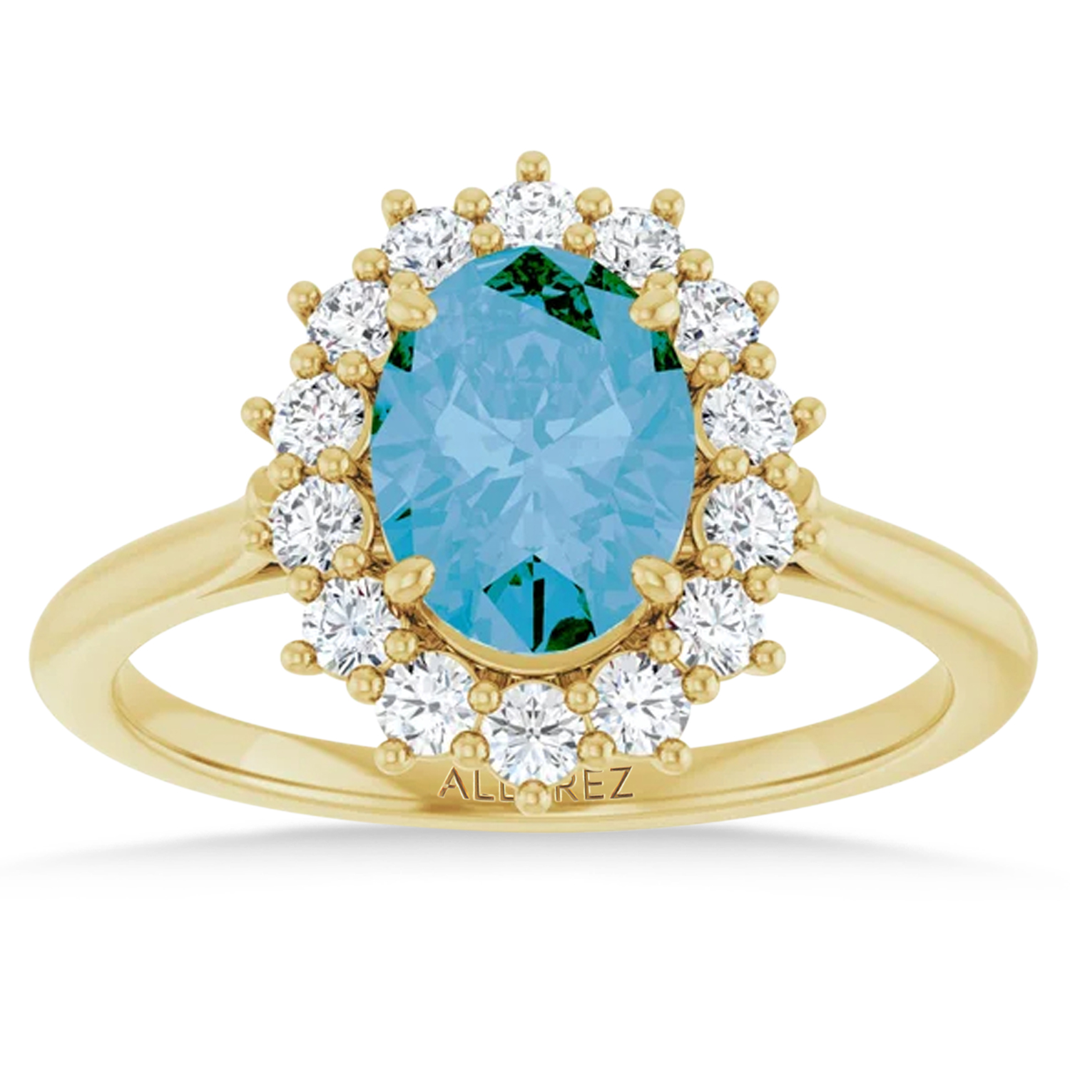 Oval Blue Topaz & Diamond Halo Ring 14K Yellow Gold (1.95ct)