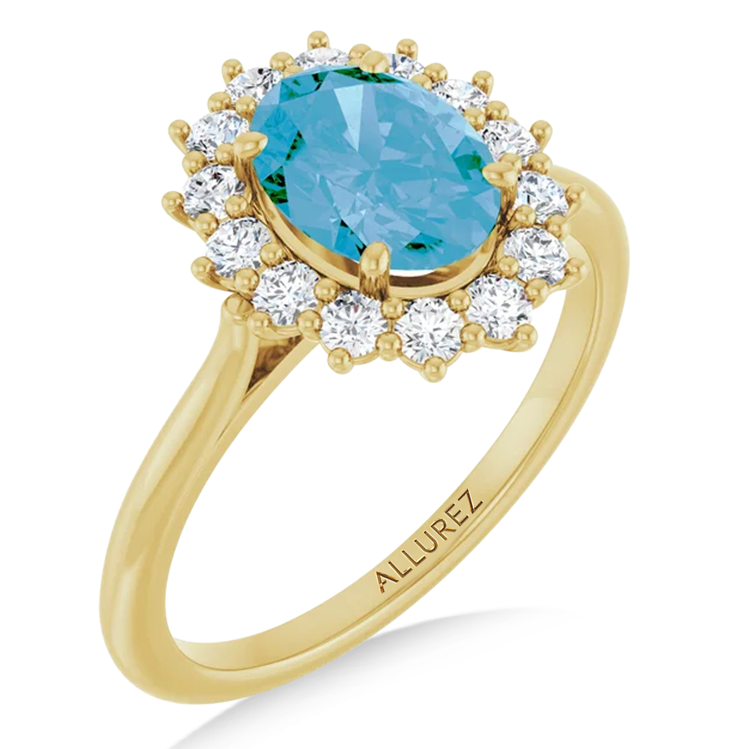 Oval Blue Topaz & Diamond Halo Ring 14K Yellow Gold (1.95ct)