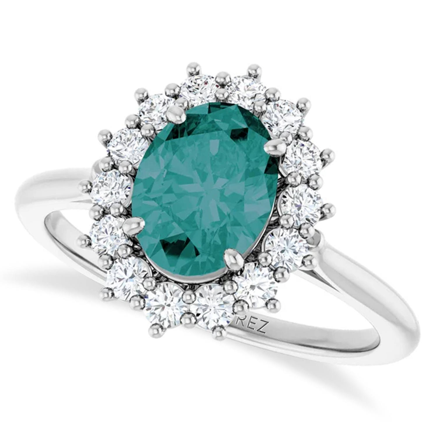 Oval Lab Grown Alexandrite & Diamond Halo Ring 14K White Gold (2.02ct)