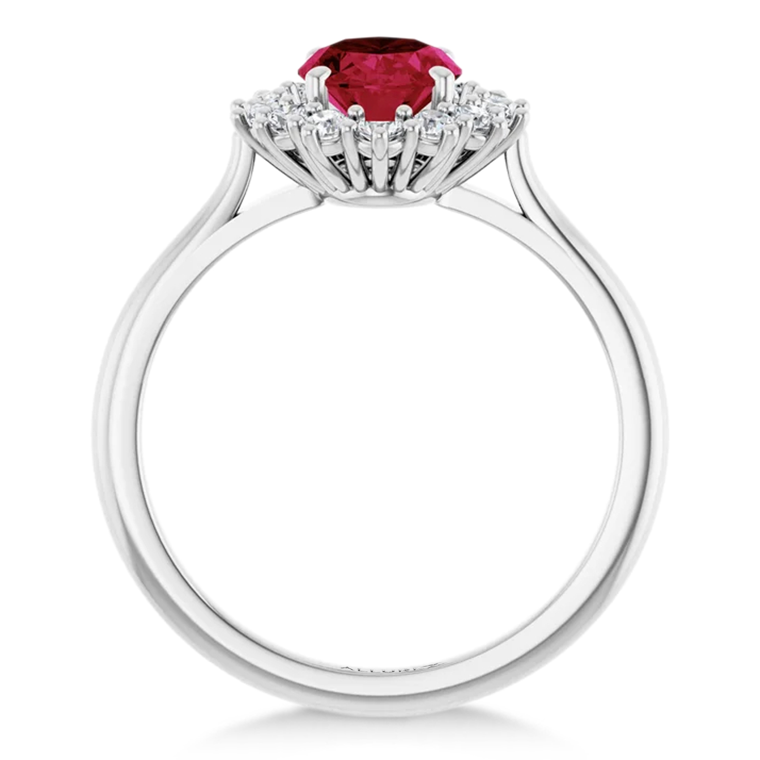Oval Lab Grown Ruby & Diamond Halo Ring 14K White Gold (2.16ct)