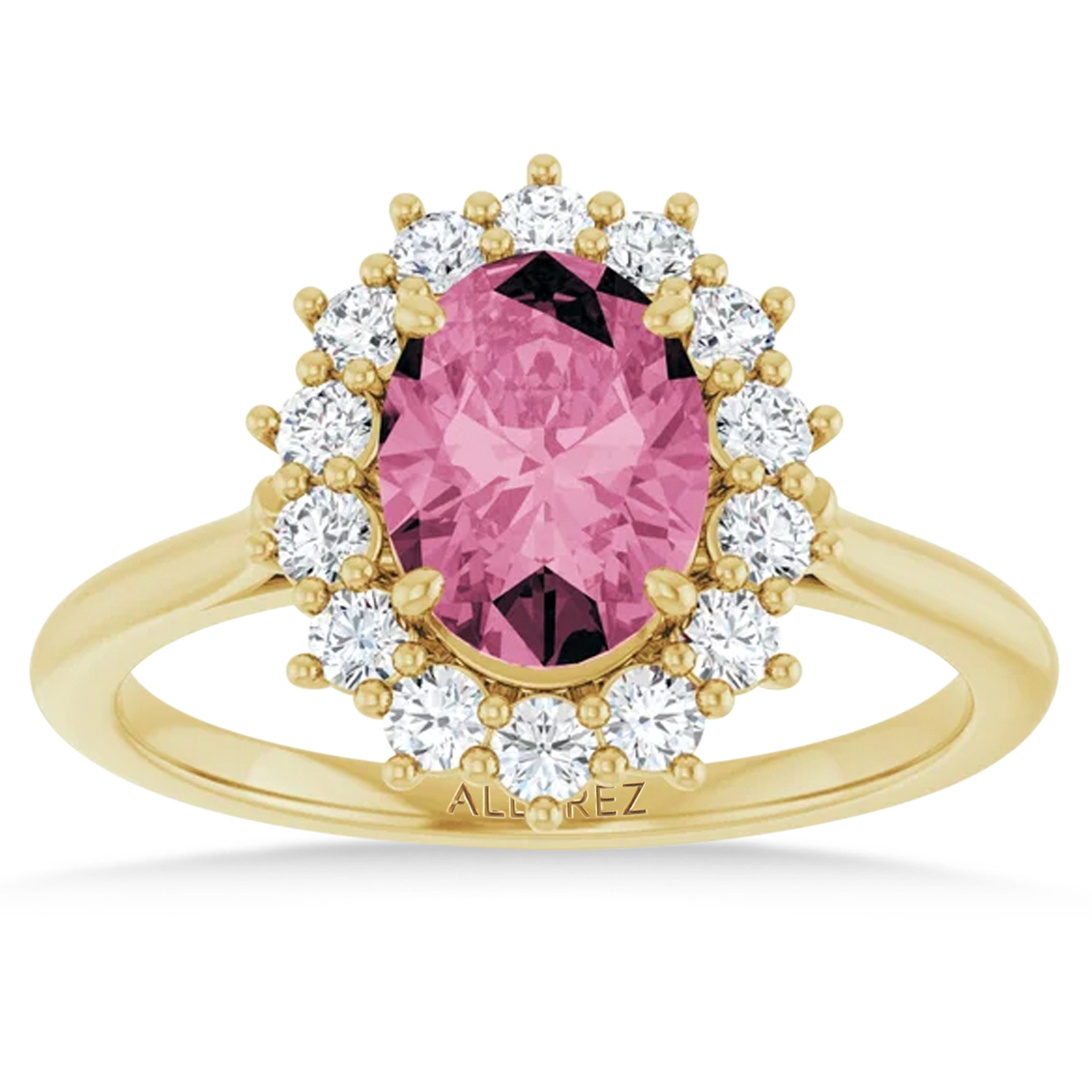 Oval Pink Tourmaline & Diamond Halo Ring 14K Yellow Gold (1.72ct)