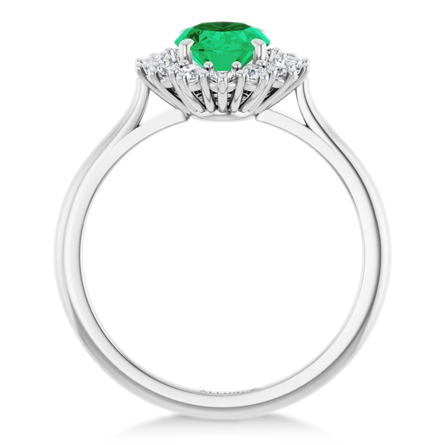 Oval Lab Grown Emerald & Diamond Halo Ring 14K White Gold (1.56ct)