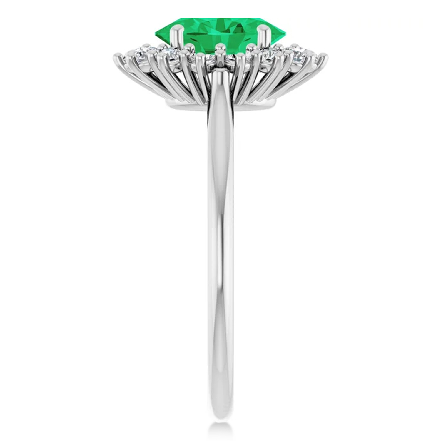 Oval Lab Grown Emerald & Diamond Halo Ring 14K White Gold (1.56ct)