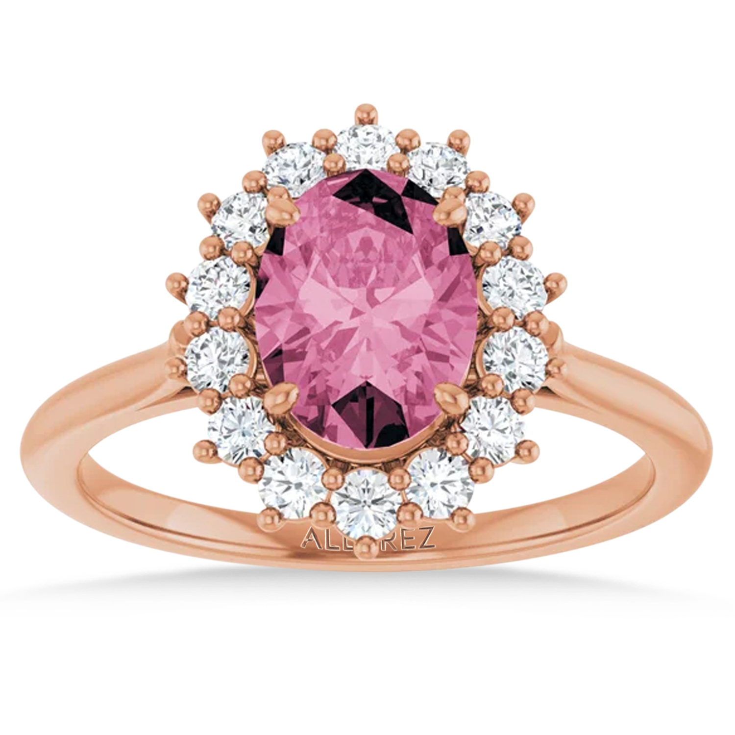 Oval Pink Tourmaline & Diamond Halo Ring 14K Rose Gold (1.72ct)