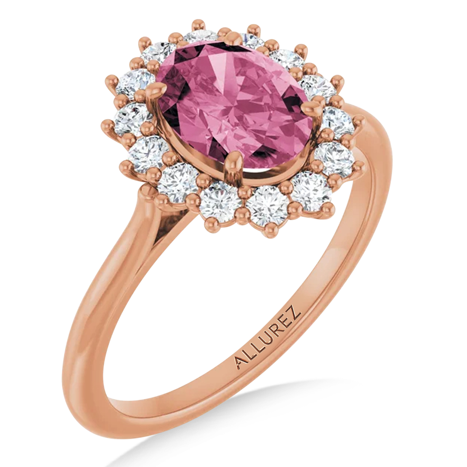 Oval Pink Tourmaline & Diamond Halo Ring 14K Rose Gold (1.72ct)