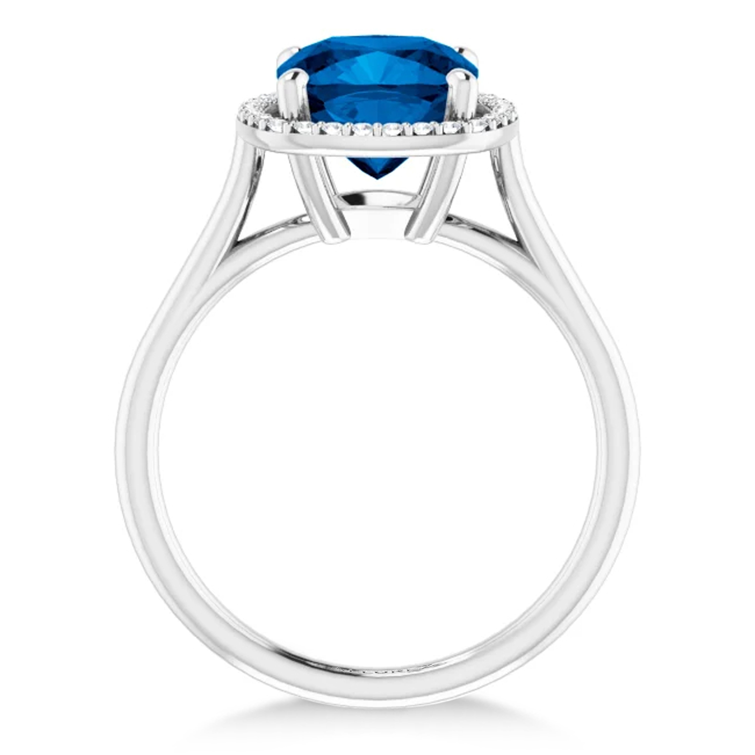 Cushion Lab Grown Blue Sapphire & Diamond Halo Ring 14K