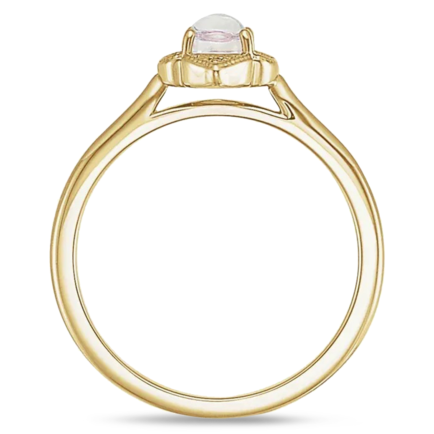 Natural Rainbow Moonstone & Diamond Clover Ring 14K Yellow Gold (0.49ct)