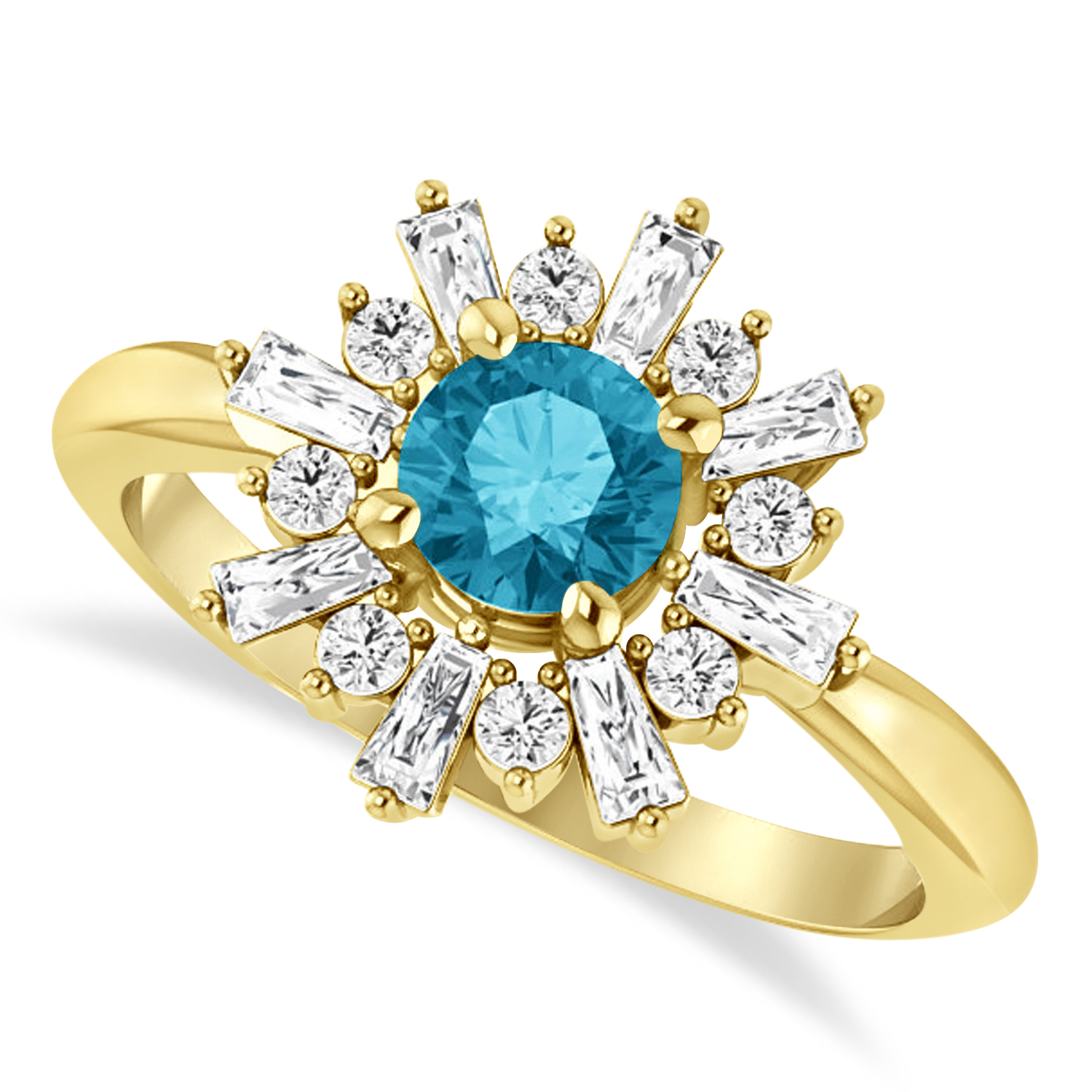 Diamond Blue Topaz Halo Ring 14k Yellow Gold (1.12ct)