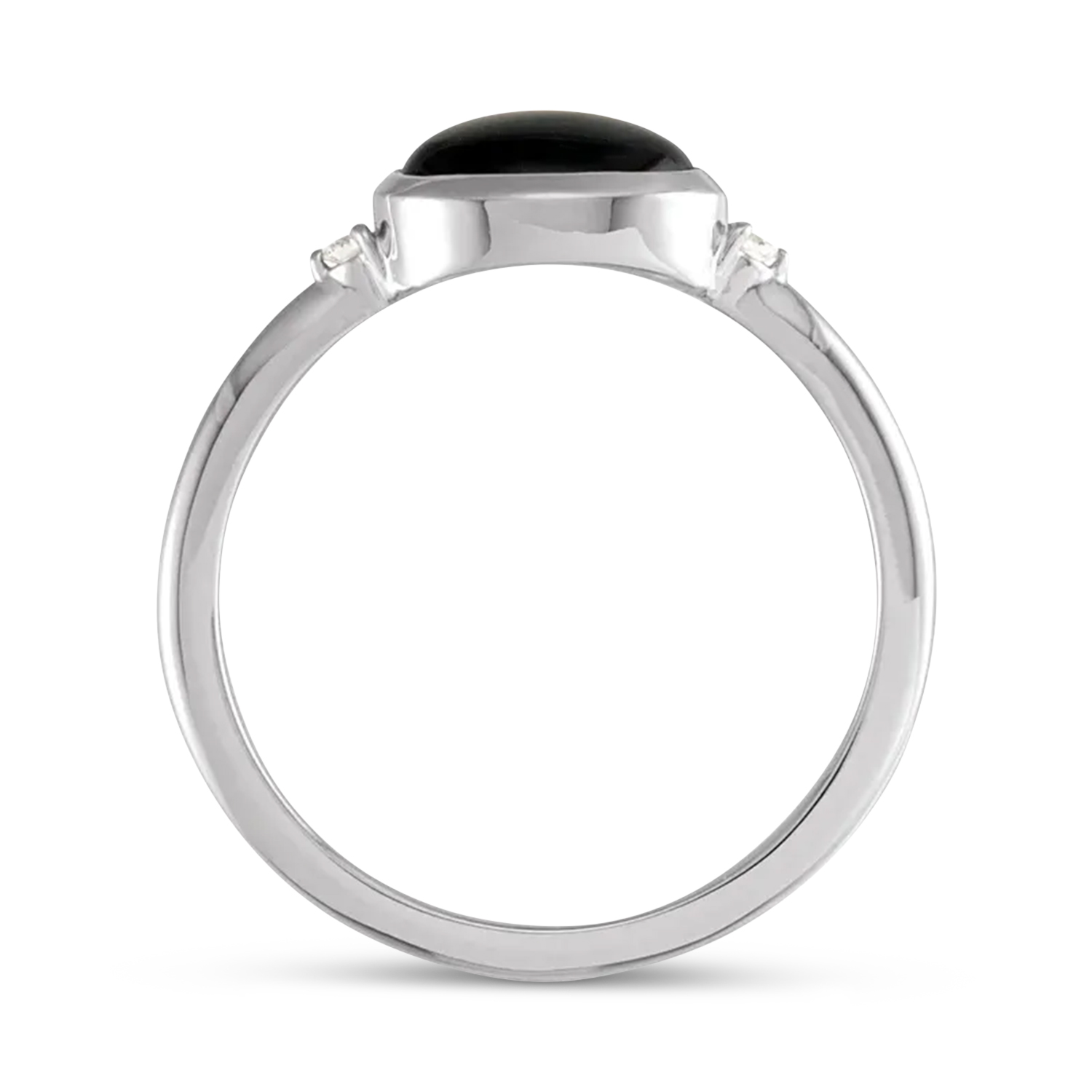 Oval Natural Cabochon Onyx & Diamond Ring 14K White Gold (1.02ct)