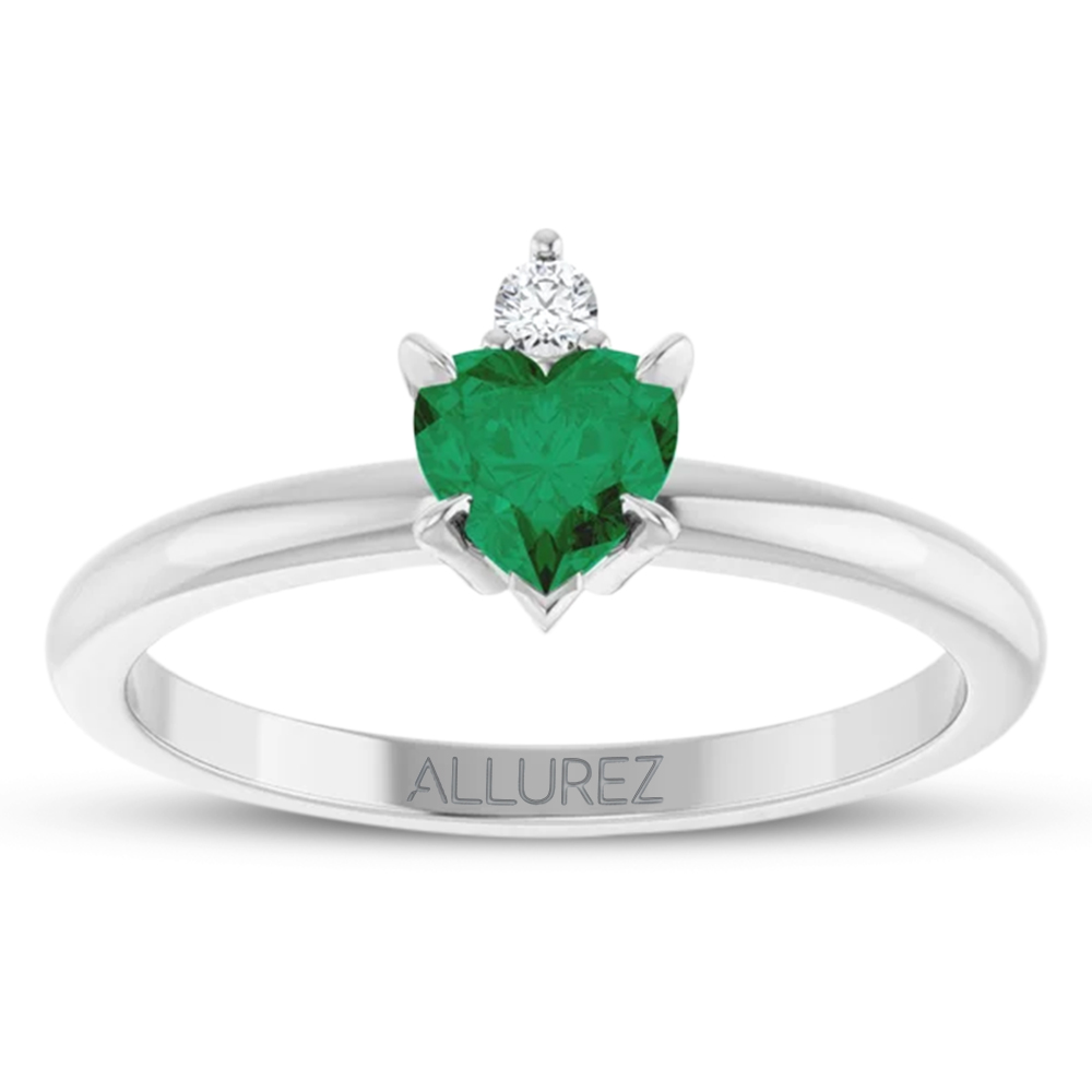 Heart Lab Grown Emerald & Natural Diamond Ring 14K White Gold (0.43ct)