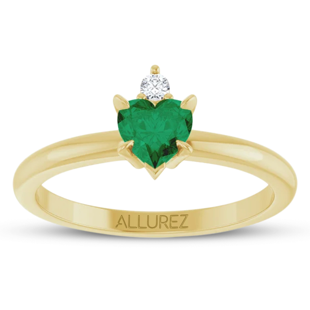 Heart Lab Grown Emerald & Natural Diamond Ring 14K Yellow Gold (0.43ct)