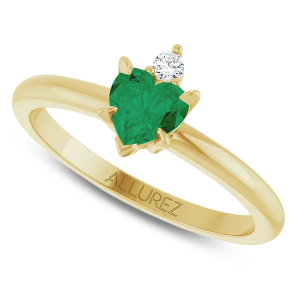 Heart Lab Grown Emerald & Natural Diamond Ring 14K Yellow Gold (0.43ct)