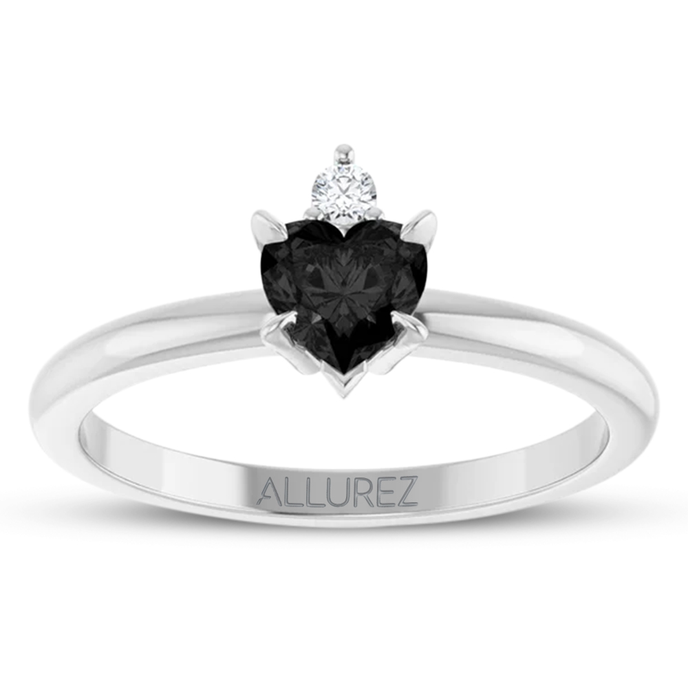 Heart Natural Black Onyx & Natural Diamond Ring 14K White Gold (0.38ct)