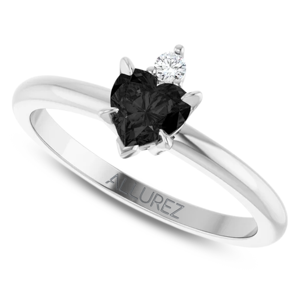 Heart Natural Black Onyx & Natural Diamond Ring 14K White Gold (0.38ct)