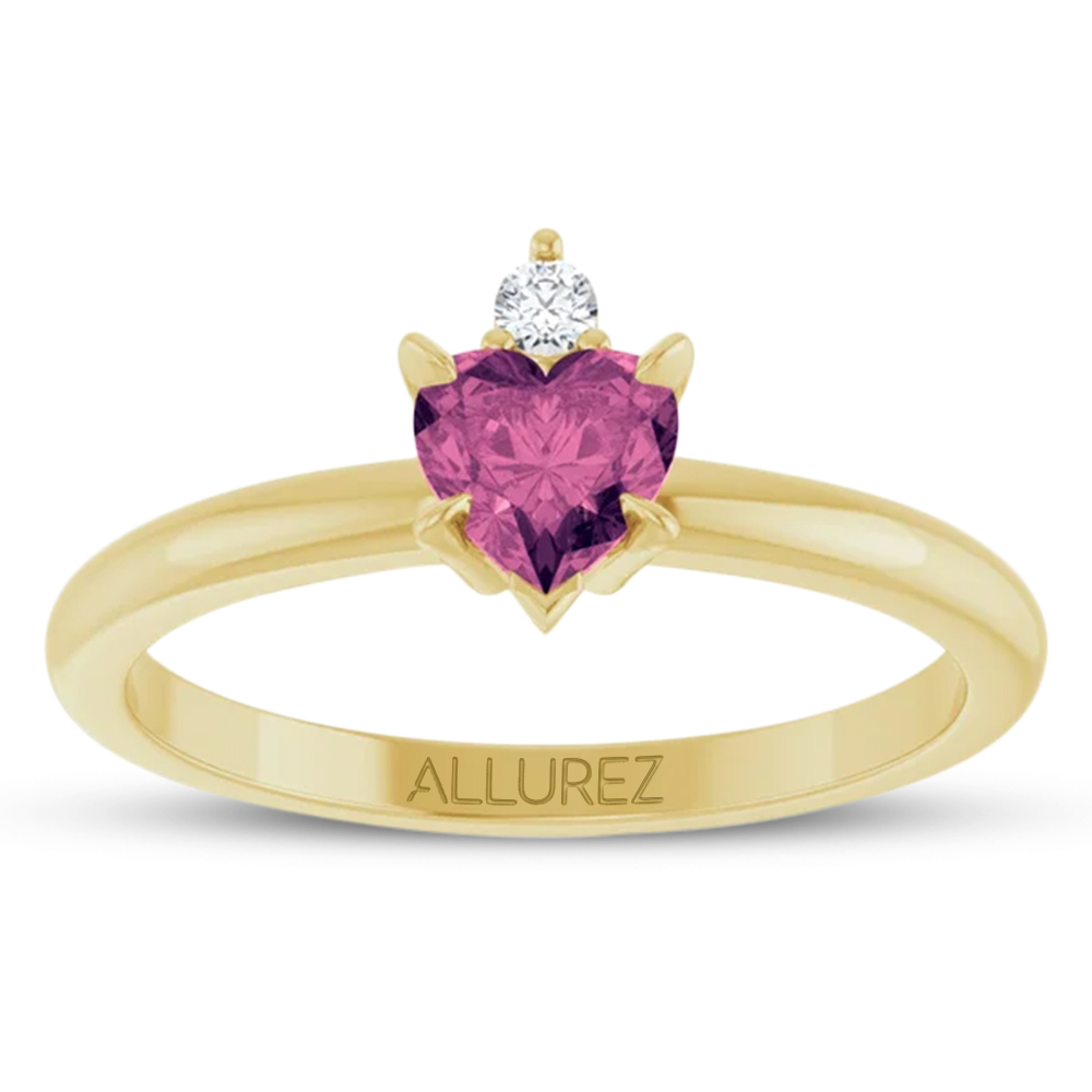 Heart Natural Pink Tourmaline & Natural Diamond Ring 14K Yellow Gold (0.49ct)