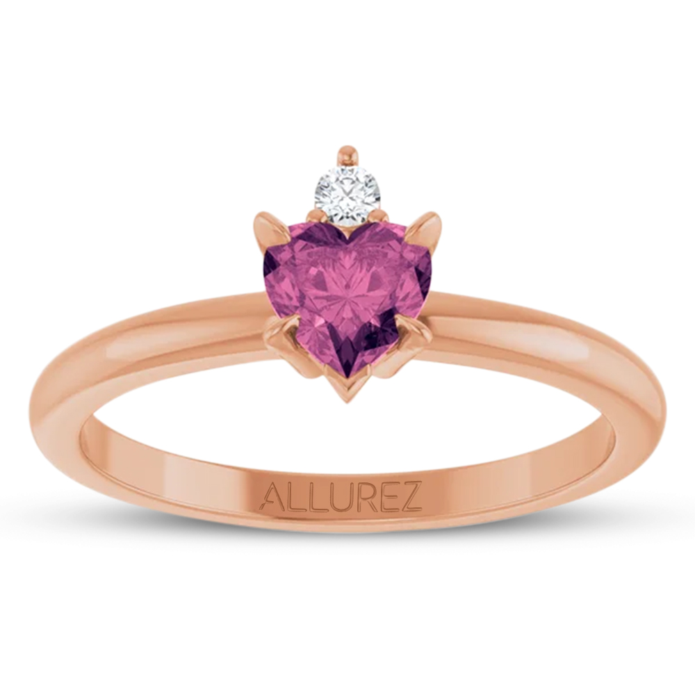 Heart Natural Pink Tourmaline & Natural Diamond Ring 14K Rose Gold (0.49ct)