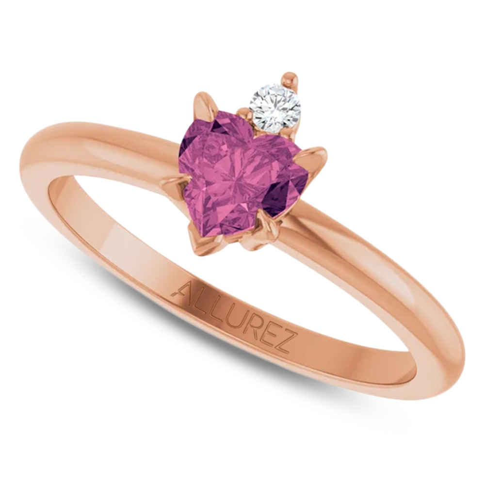 Heart Natural Pink Tourmaline & Natural Diamond Ring 14K Rose Gold (0.49ct)