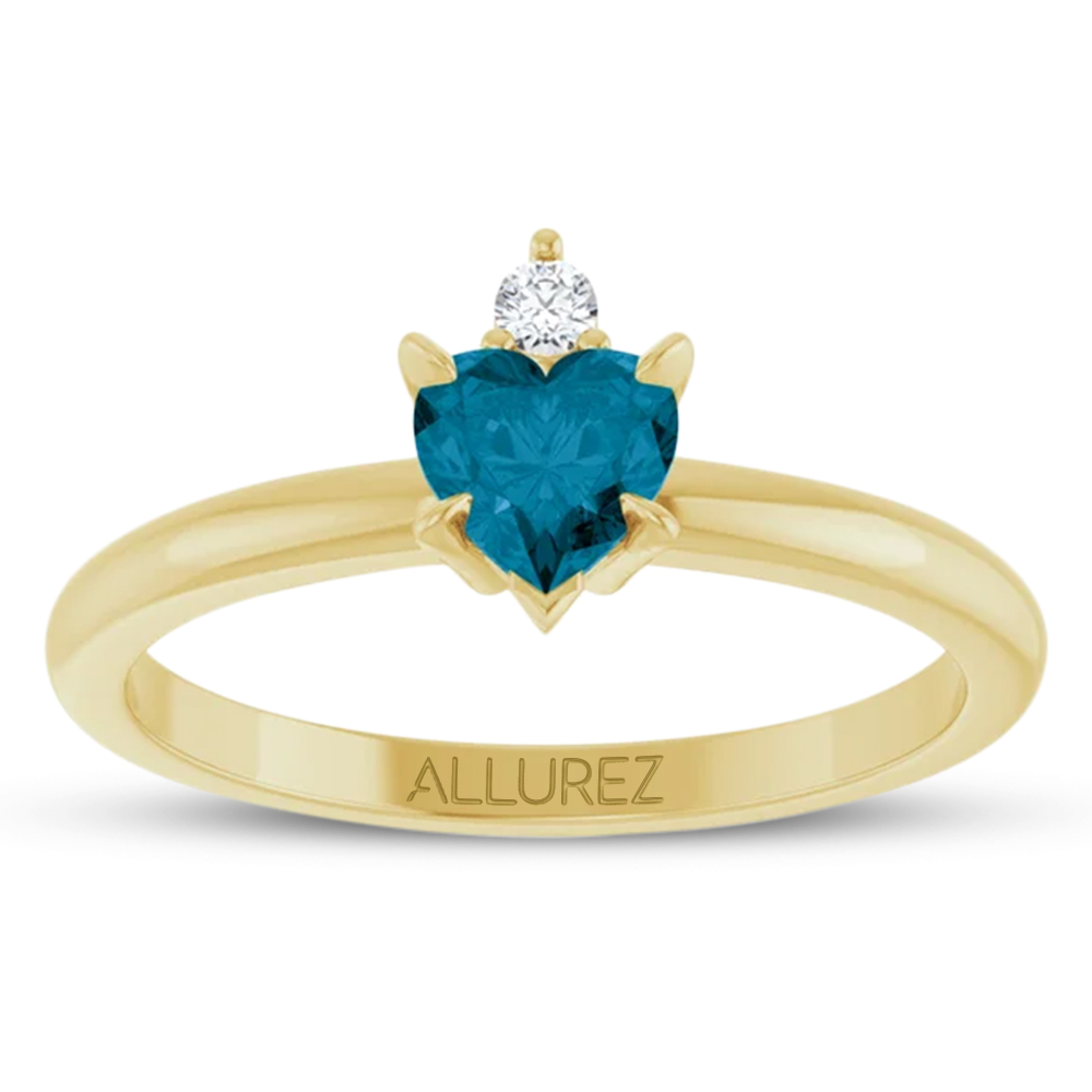 Heart Natural London Blue Topaz & Natural Diamond Ring 14K Yellow Gold (0.60ct)