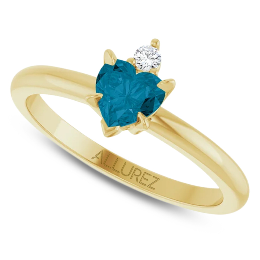 Heart Natural London Blue Topaz & Natural Diamond Ring 14K Yellow Gold (0.60ct)