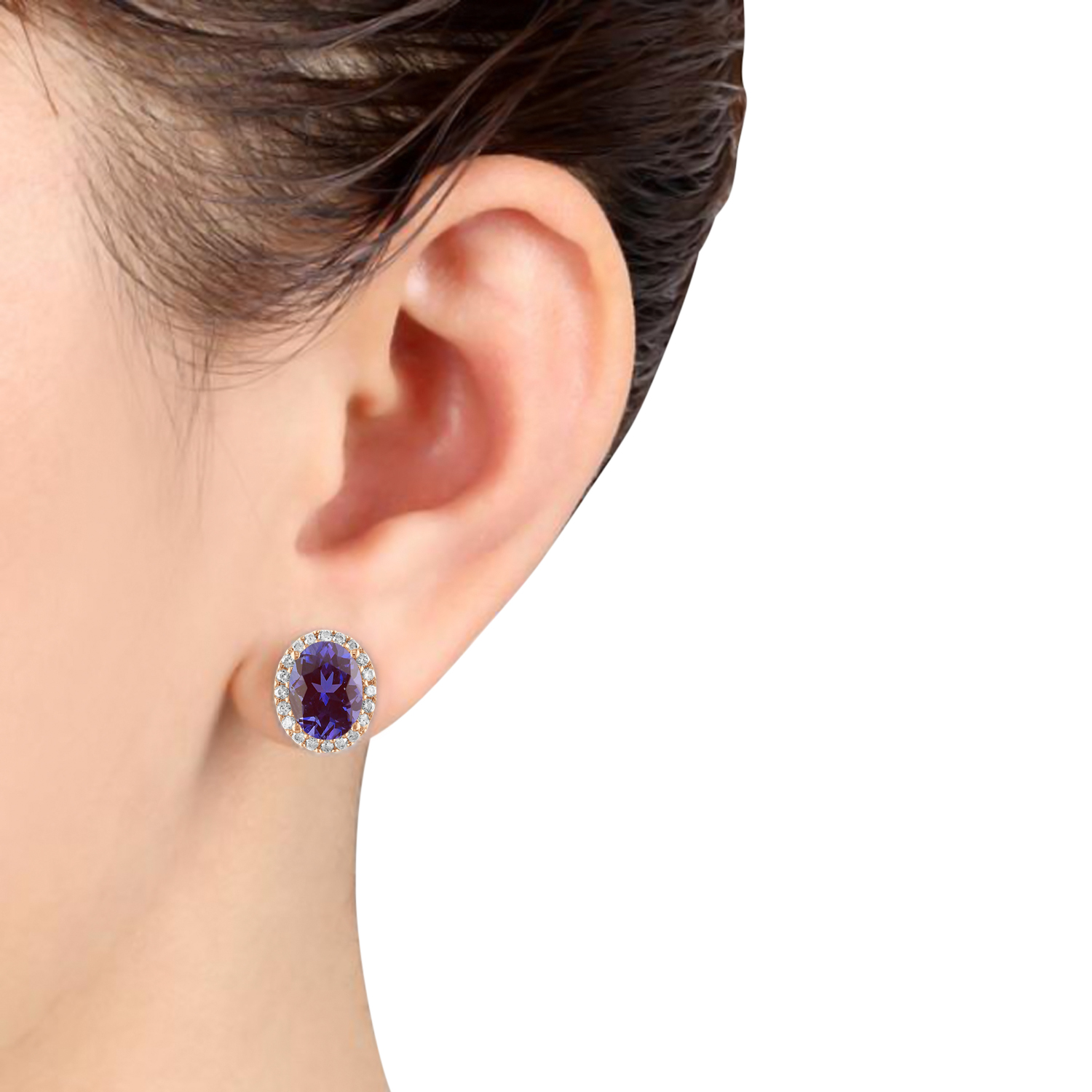 Oval Lab Alexandrite & Halo Diamond Stud Earrings 14k Rose Gold 3.92ct