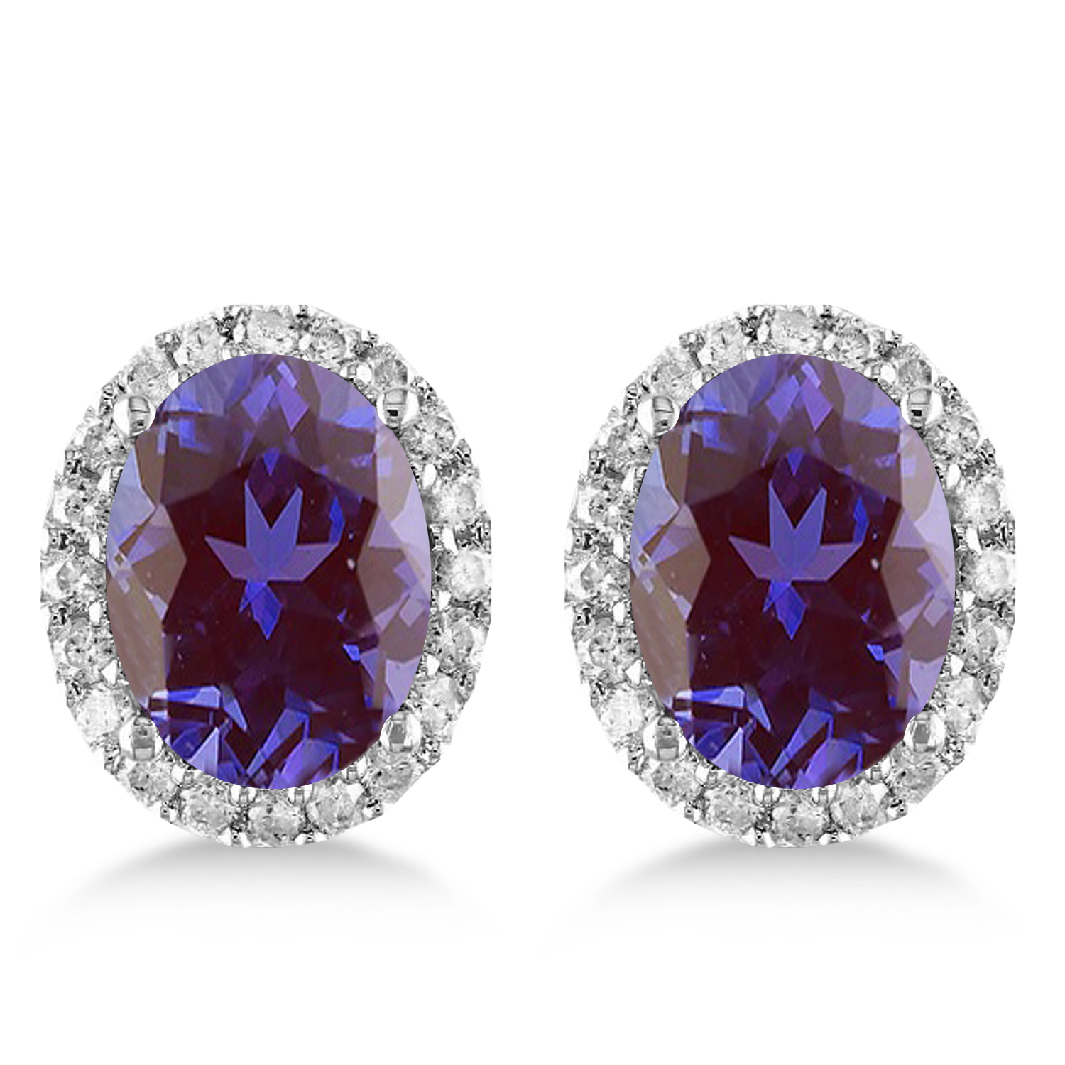 Oval Lab Alexandrite & Halo Diamond Stud Earrings 14k White Gold 3.92ct