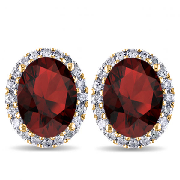 Oval Lab Garnet & Halo Lab Grown Diamond Stud Earrings 14k Yellow Gold 4.60ct