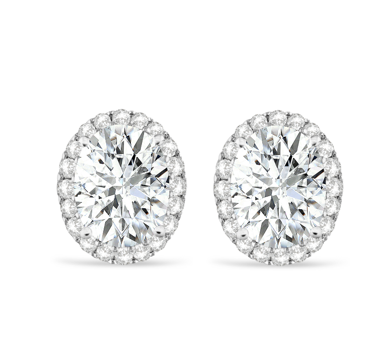 Oval Lab Moissanite & Halo Lab Grown Diamond Stud Earrings 14k White Gold 3.82ct