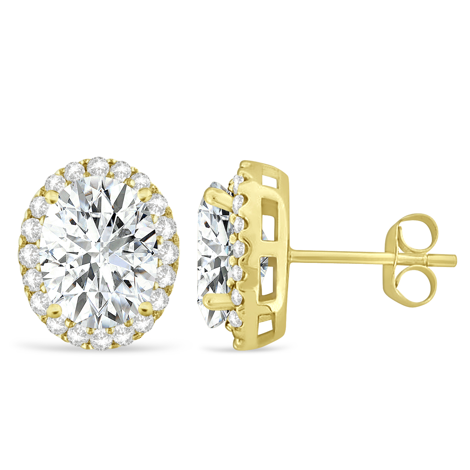Oval Lab Moissanite & Halo Lab Grown Diamond Stud Earrings 14k Yellow Gold 3.82ct