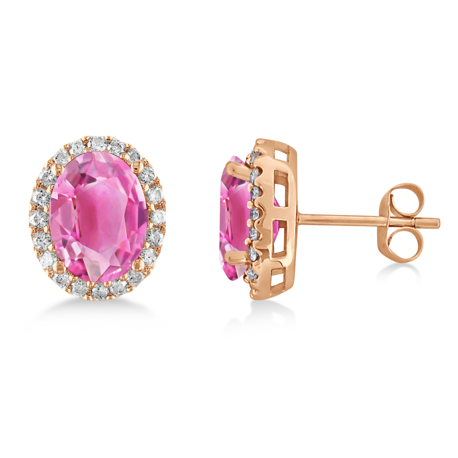 Oval Lab Pink Tourmaline & Halo Lab Grown Diamond Stud Earrings 14k Rose Gold 5.00ct