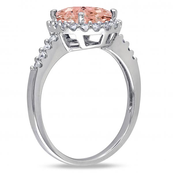 Oval Morganite & Halo Diamond Engagement Ring 14k White Gold 3.57ct