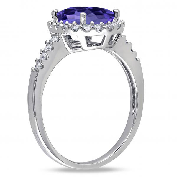 Oval Tanzanite & Halo Diamond Engagement Ring 14k White Gold 3.57ct