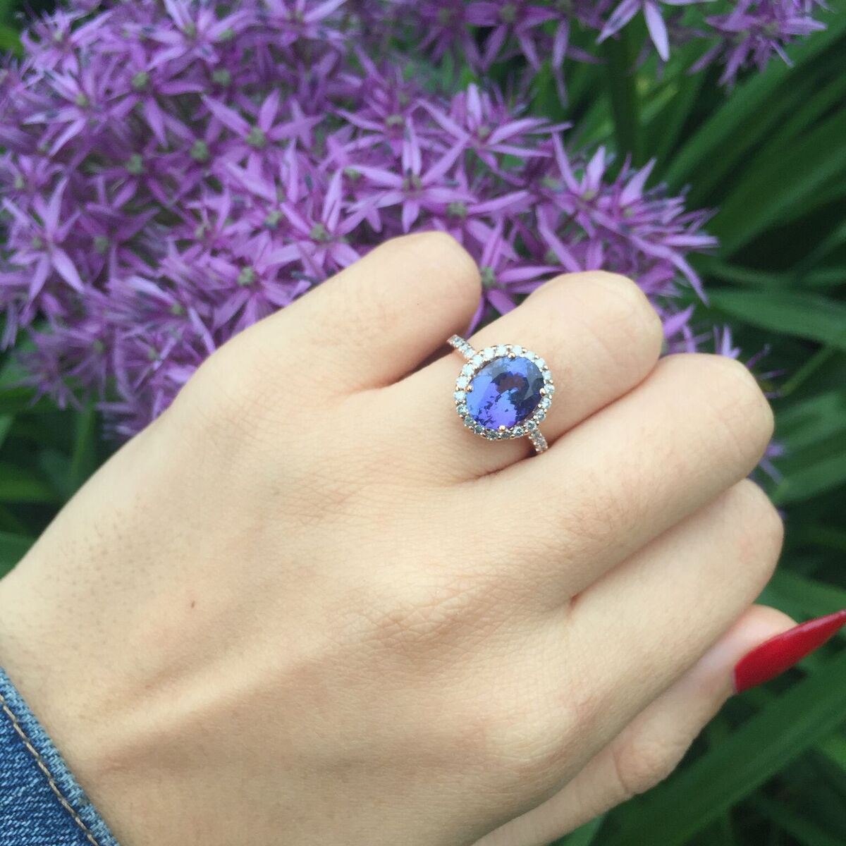 Oval Tanzanite & Halo Diamond Engagement Ring 14k White Gold 3.57ct