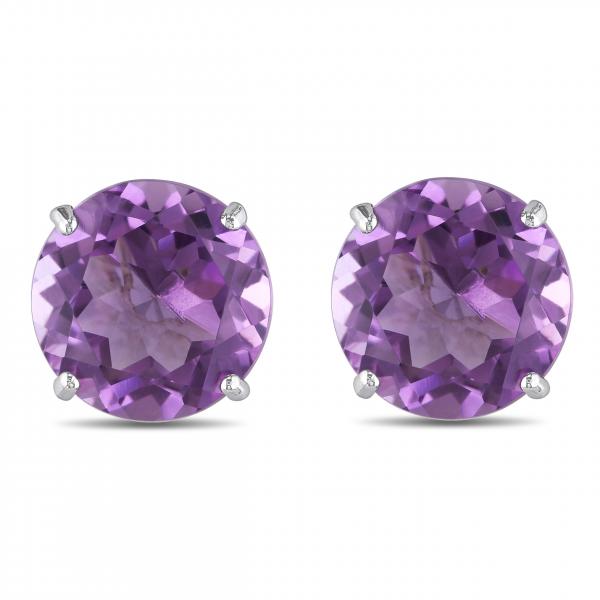 Round Cut Solitaire Amethyst Stud Earrings in 14k White Gold (3.30ct)
